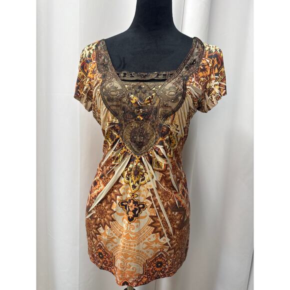 One world, Multi colored blouse design on neckline - Picture 1 of 4